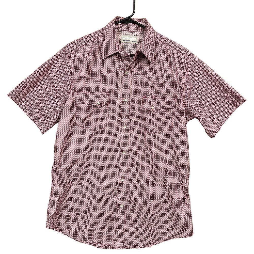 Wrangler Mens Shirt Red Multi Pearl Snap Short Sleeve Western Wrancher Medium